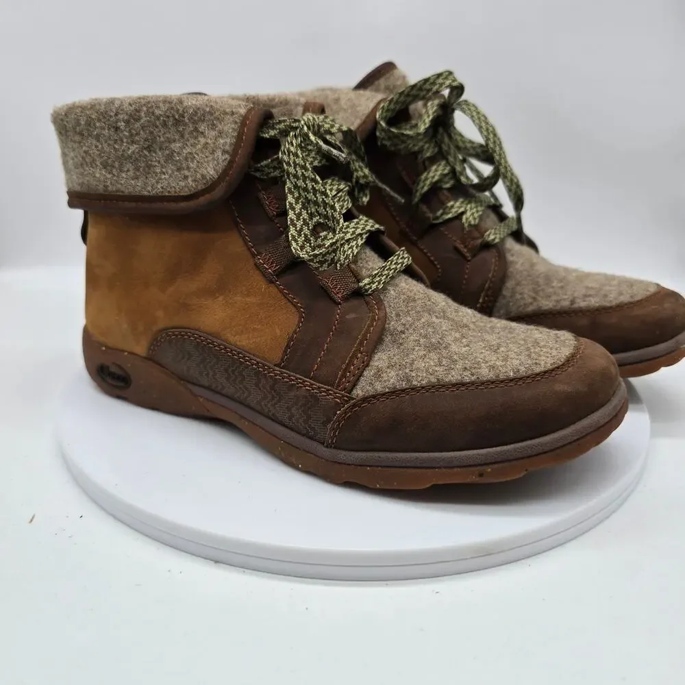 Chaco Barbary Waterproof Leather & Wool Ankle Boot Womens SIZE 8 Pinecone Brown